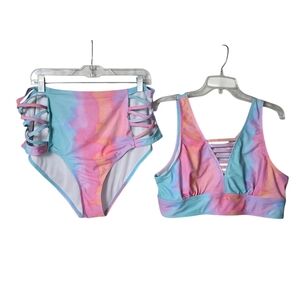 Shein Pink Blue Bikini Matching 2 Piece Set 3XL